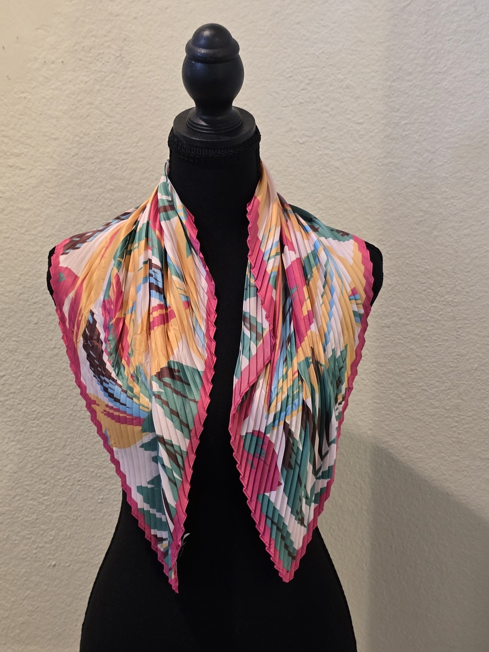 Echo Design Pleated Multicolor Floral Scarf with Pink Edge